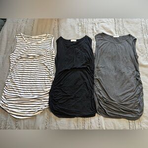Maternity Striped, Black, and Gray Sleeveless Tops